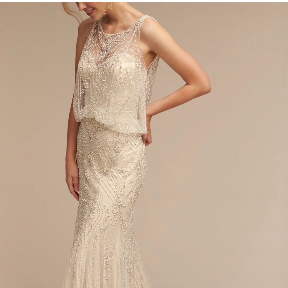 Anthropologie BHLDN Jacinda Wedding Gown Beaded Art Deco - Size 4 6 8